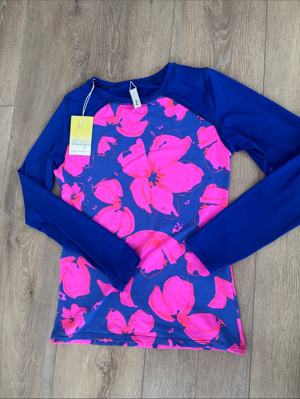 Maaji Blue Rashguard with Bright Pink Floral Print
